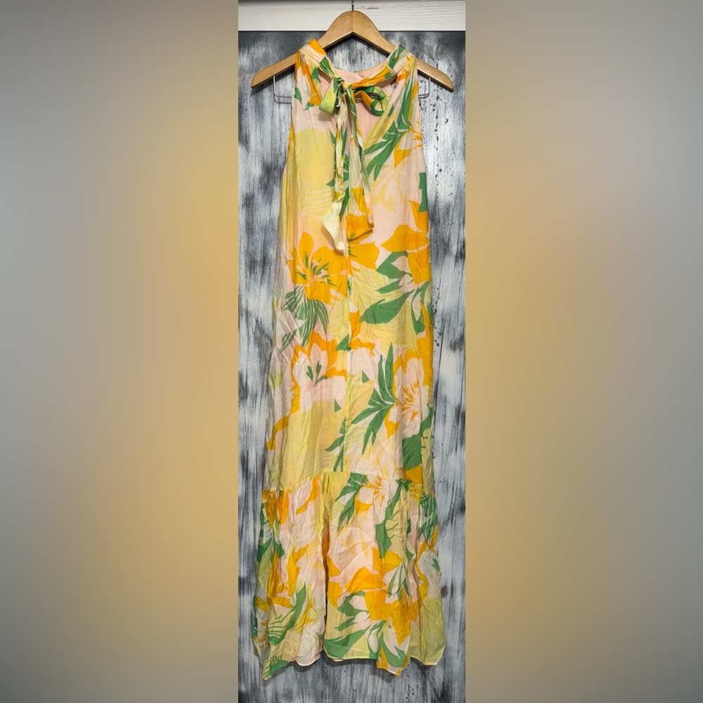 Cynthia Steffe Island Green silk look sheer tiered halter maxi dress siz… - Picture 2 of 7